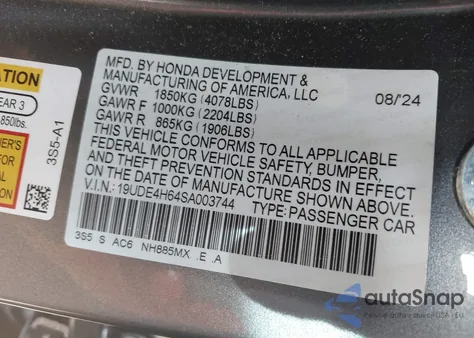 2025 Acura Integra A-Spec Technology from USA, damaged, VIN 19UDE4H64SA003744